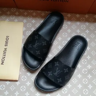Louis Vuitton 印花涂层皮革黑色拖鞋