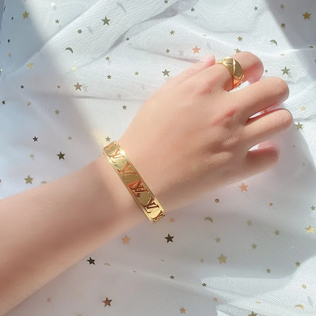 Louis Vuitton Monogram Cutout Gold-Tone Open Cuff Bracelet 5