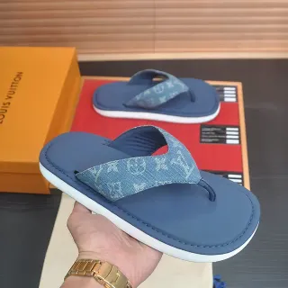 Louis Vuitton মনোগ্রাম ডেনিম স্ট্র্যাপ নেভি ফ্লিপ-ফ্লপ ক্যাজুয়াল স্যান্ডেলস