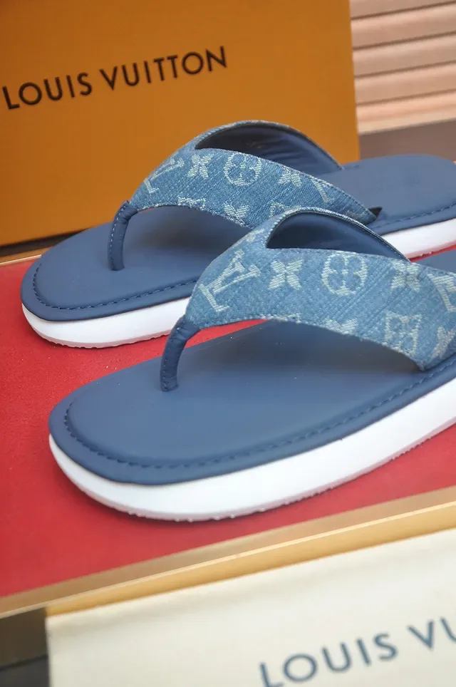 Louis Vuitton Monogram Denim Strap Navy Flip-Flop Casual Sandals 2