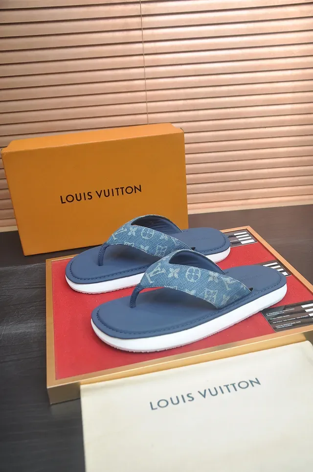 Louis Vuitton Monogram Denim Strap Navy Flip-Flop Casual Sandals 5
