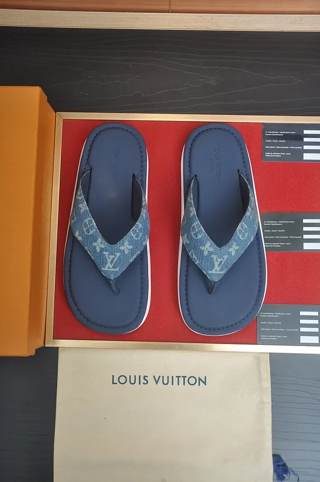 Louis Vuitton Monogram Denim Strap Navy Flip-Flop Casual Sandals 6