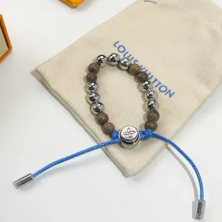 سوار Louis Vuitton Monogram Flower بني أزرق خشبي ومعدني خرز