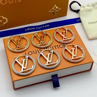Louis Vuitton Monogram Hoop সোনালি রুপালি গোলাকার পাভে-স্টাডেড বর্ডার কানের দুল