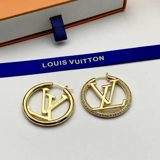 Louis Vuitton Monogram Hoop সোনালি রুপালি গোলাকার পাভে-স্টাডেড বর্ডার কানের দুল 2