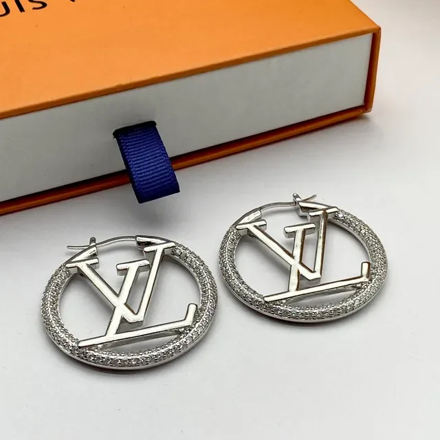 Louis Vuitton Monogram Hoop সোনালি রুপালি গোলাকার পাভে-স্টাডেড বর্ডার কানের দুল 4