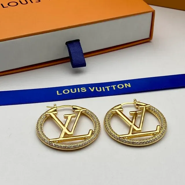 Louis Vuitton Monogram Hoop সোনালি রুপালি গোলাকার পাভে-স্টাডেড বর্ডার কানের দুল 5