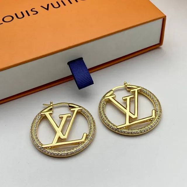 Louis Vuitton Monogram Hoop সোনালি রুপালি গোলাকার পাভে-স্টাডেড বর্ডার কানের দুল 6