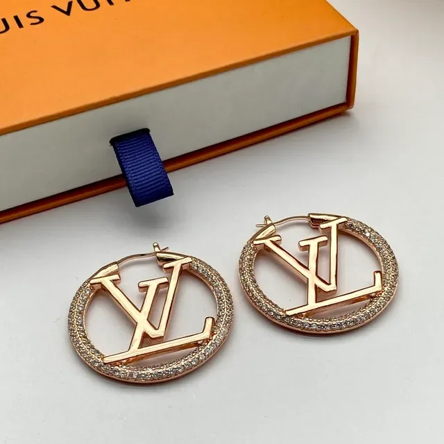 Louis Vuitton Monogram Hoop সোনালি রুপালি গোলাকার পাভে-স্টাডেড বর্ডার কানের দুল 8