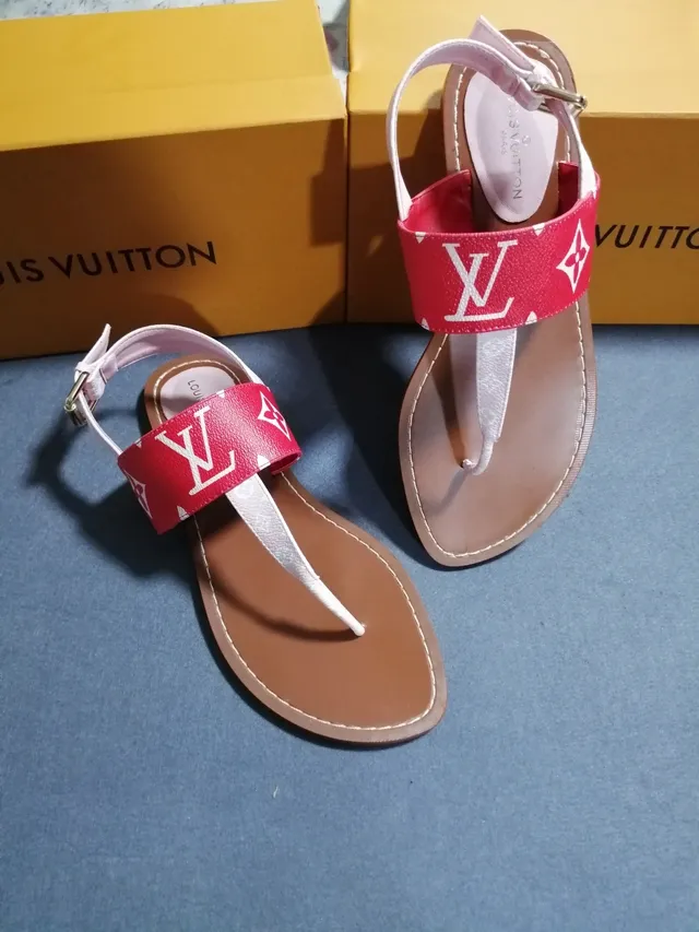 Louis Vuitton Monogram Sandalias Gladiador Rojo y Blanco 2