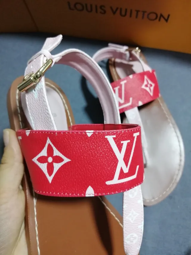Louis Vuitton Monogram Sandalias Gladiador Rojo y Blanco 4