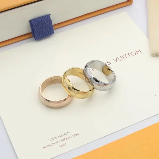 Louis Vuitton Monogram Ring Gold Silver Wide Band Engraved Ring 5