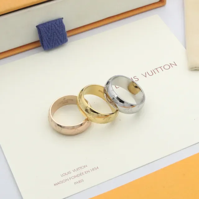Louis Vuitton Monogram Ring Gold Silver Wide Band Engraved Ring 6