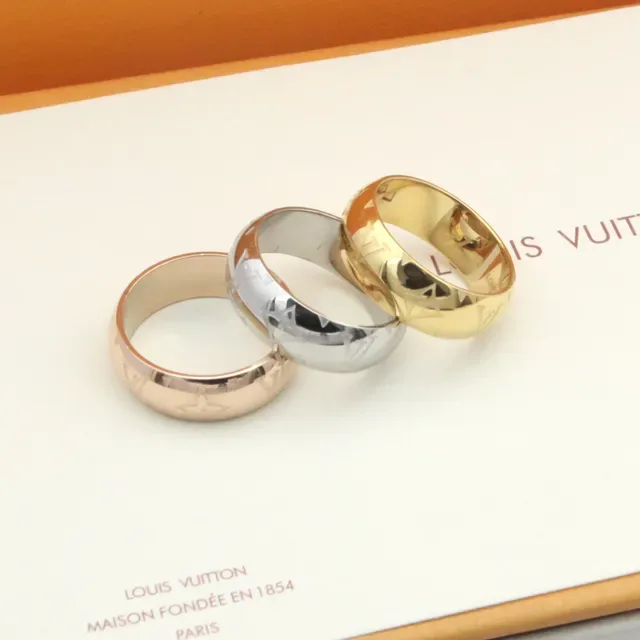 Louis Vuitton Monogram Ring Gold Silver Wide Band Engraved Ring 7