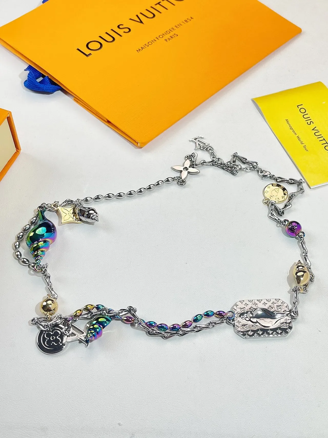 Louis Vuitton Multi-Charm Iridescent Shell and Monogram Necklace 4