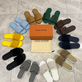 Louis Vuitton Multicolor Monogram-Embossed Strap Suede Or Velvet Upper Slippers