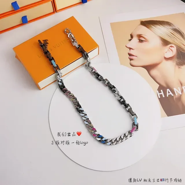 Louis Vuitton Multicolor Silver Chunky Curb-Link Chain Enamel Inlays Necklace 9