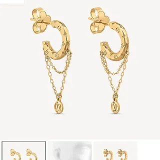 Louis Vuitton Nanogram Brincos Corrente C-Hoop Ouro Monograma