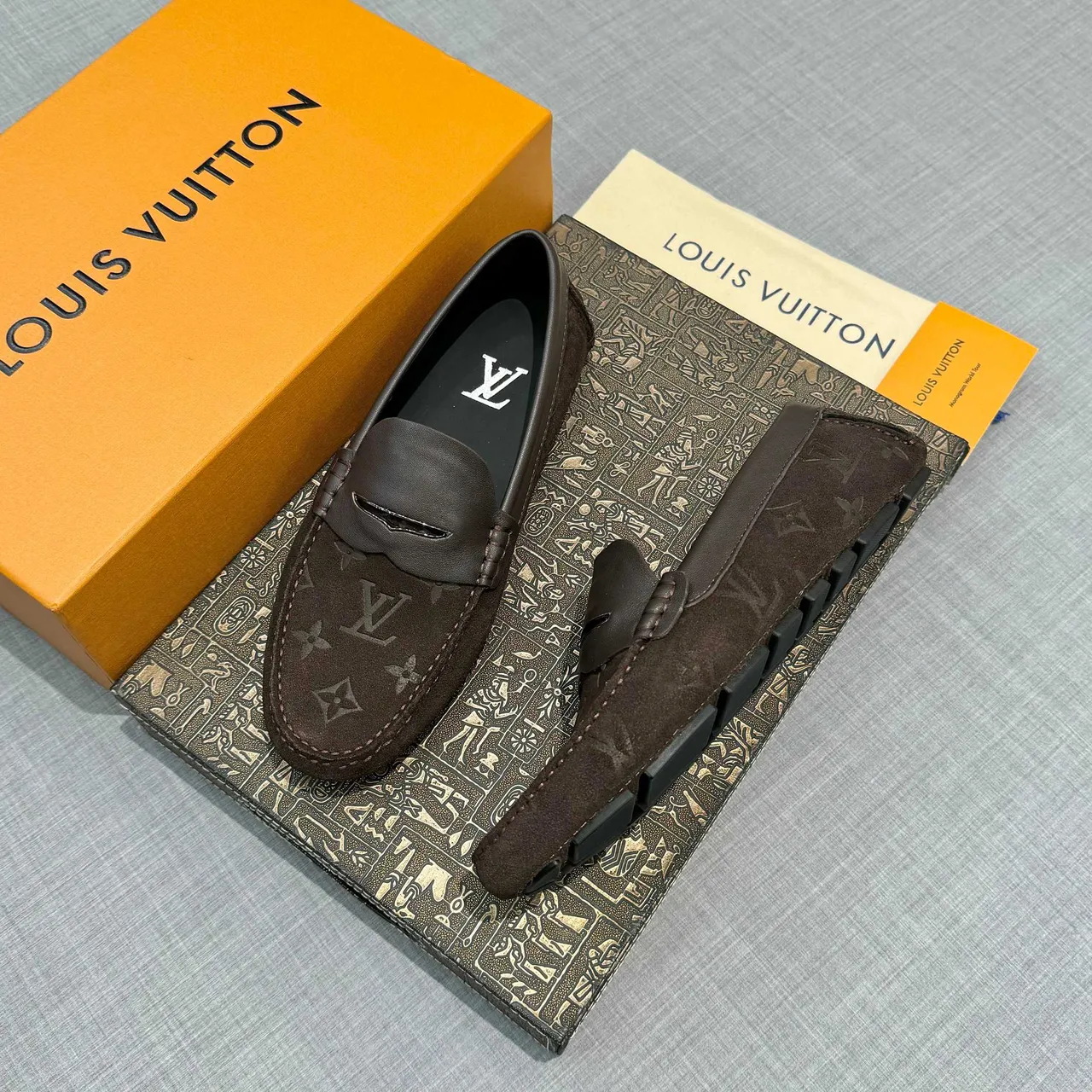 Louis Vuitton Penny Loafer Brown Black Monogrammed Suede Strap Loafer 2
