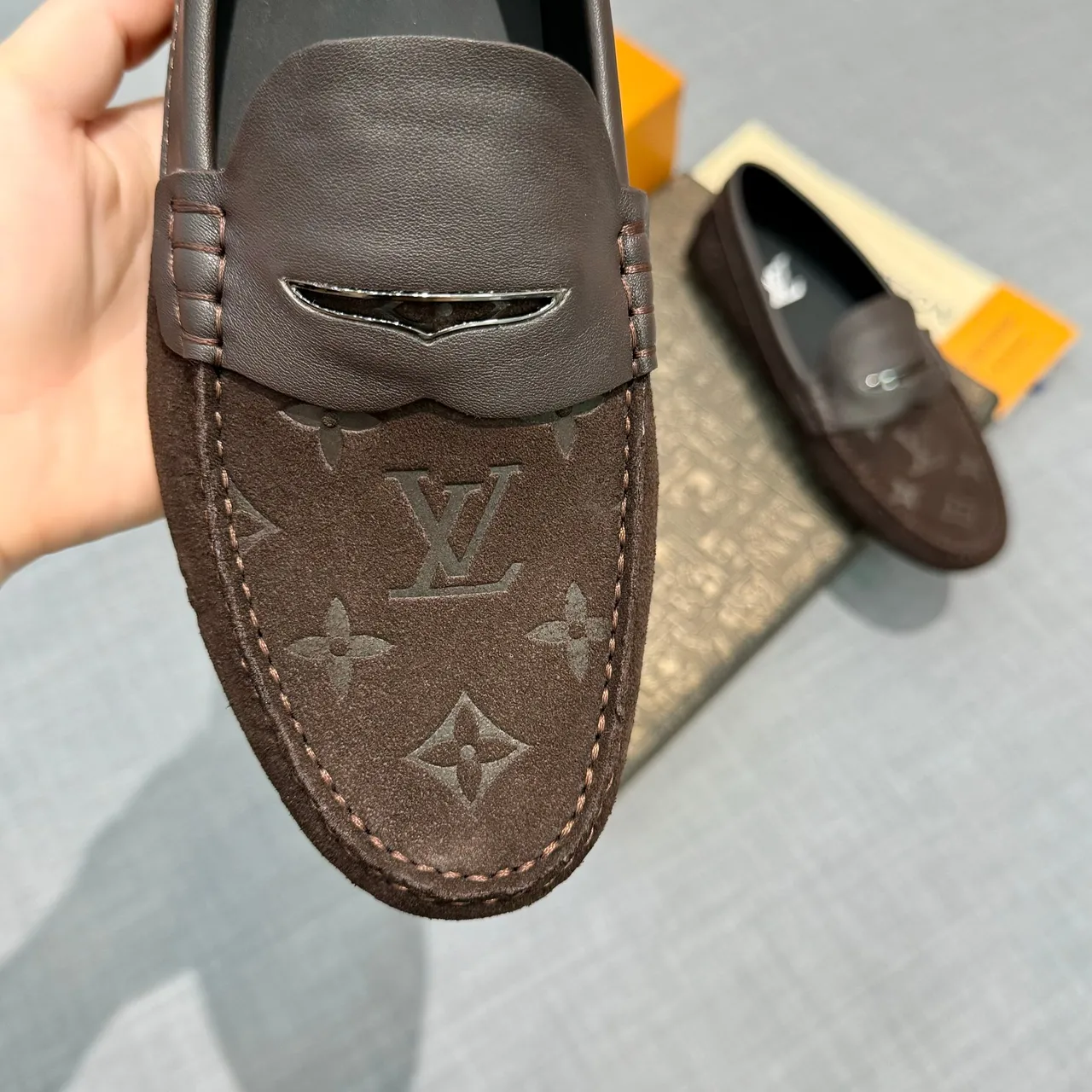 Louis Vuitton Penny Loafer Brown Black Monogrammed Suede Strap Loafer 3
