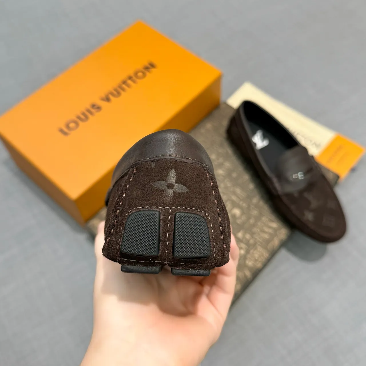 Louis Vuitton Penny Loafer Brown Black Monogrammed Suede Strap Loafer 4