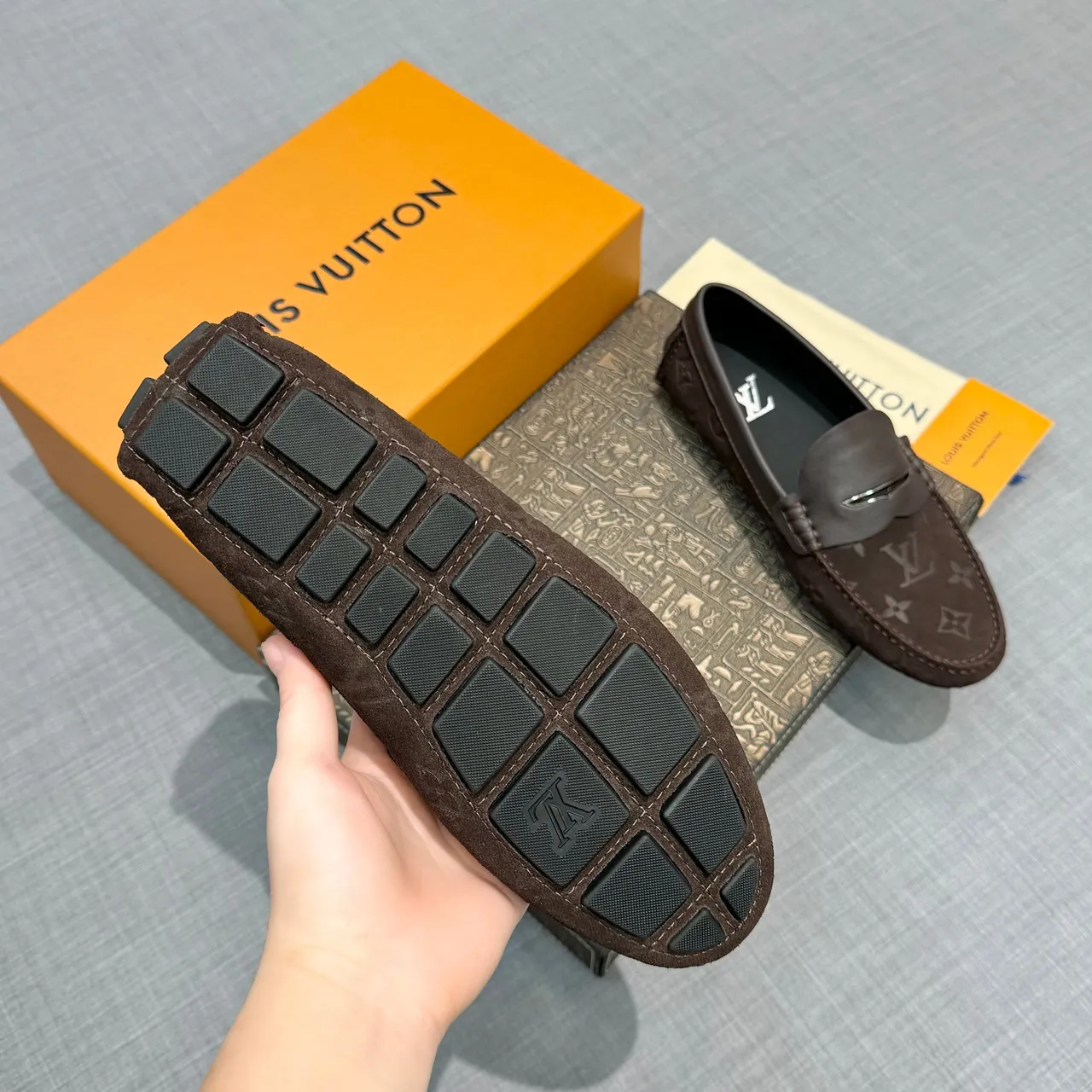 Louis Vuitton Penny Loafer Brown Black Monogrammed Suede Strap Loafer 5