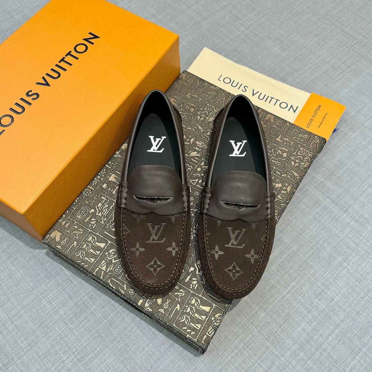 Louis Vuitton Penny Loafer Brown Black Monogrammed Suede Strap Loafer 6