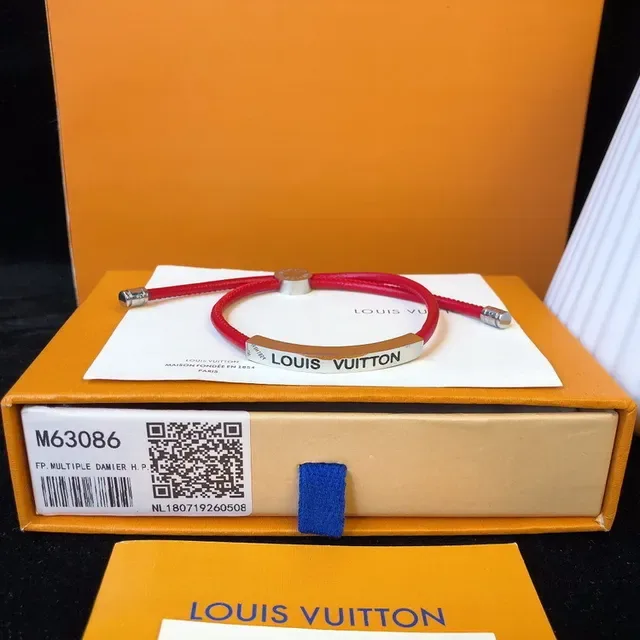 Louis Vuitton Red Cord Engraved Plaque Bracelet 6