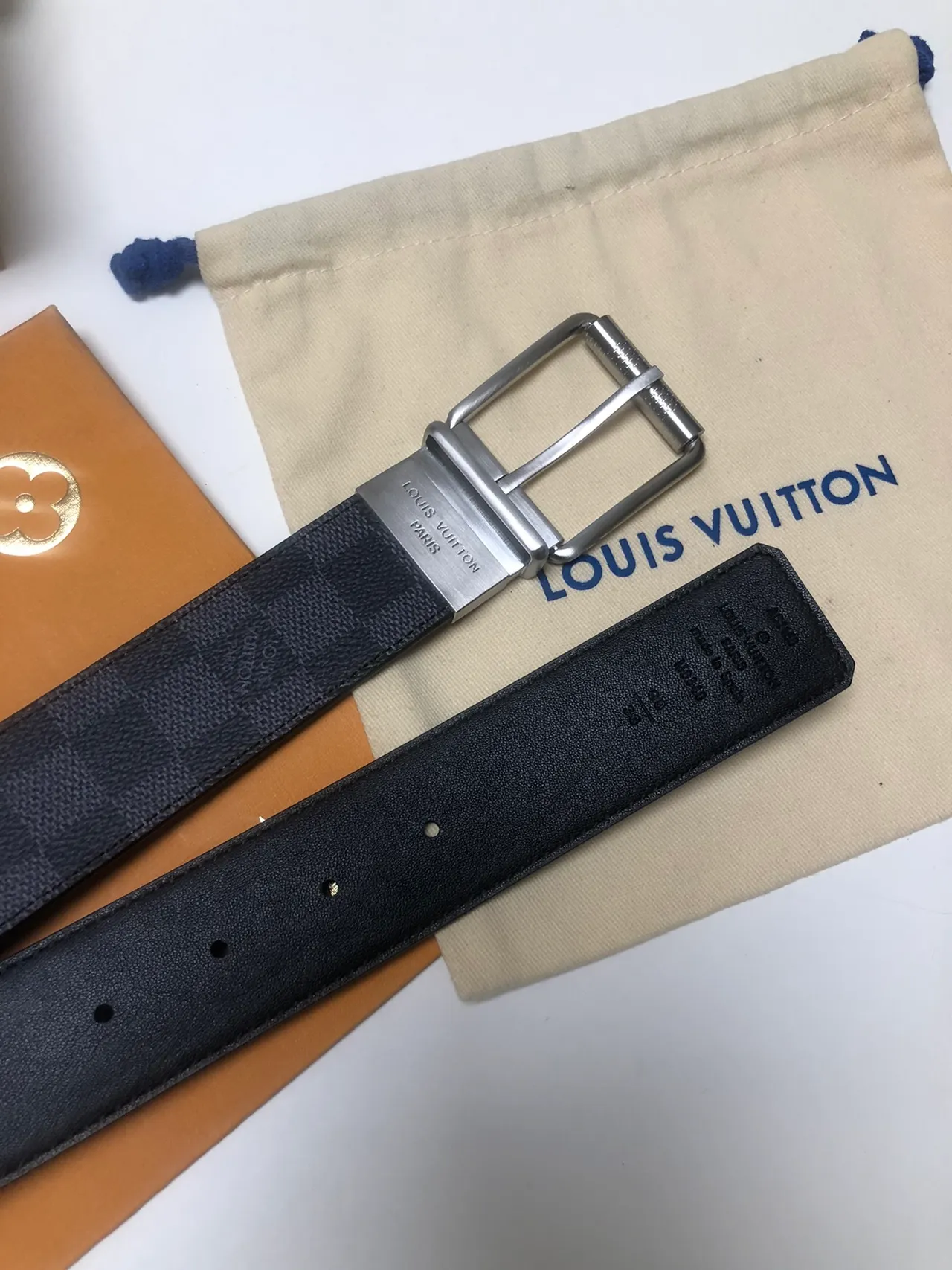 Louis Vuitton Ceinture réversible Noir Gris Damier Graphite Check Cuir 2