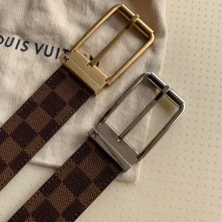 Louis Vuitton Cinturón reversible Marrón Dorado Damier Ebène Lona Cuero Cinturón