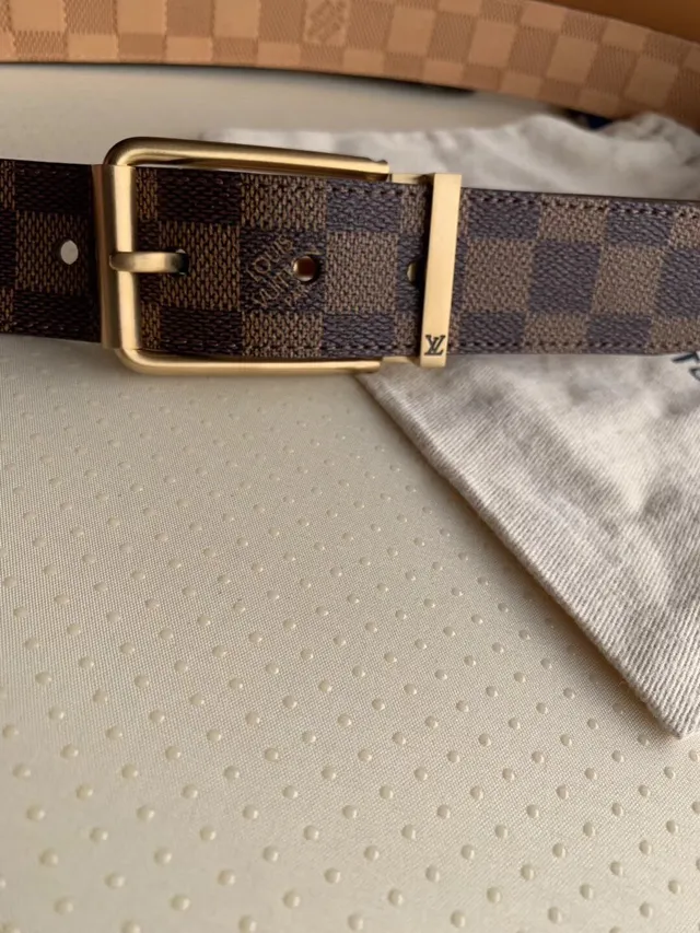 लुइस विट्टोन दोहरा बेल्ट भूरा स्वर्ण Damier Ebène कैनवास चमड़ा बेल्ट 2