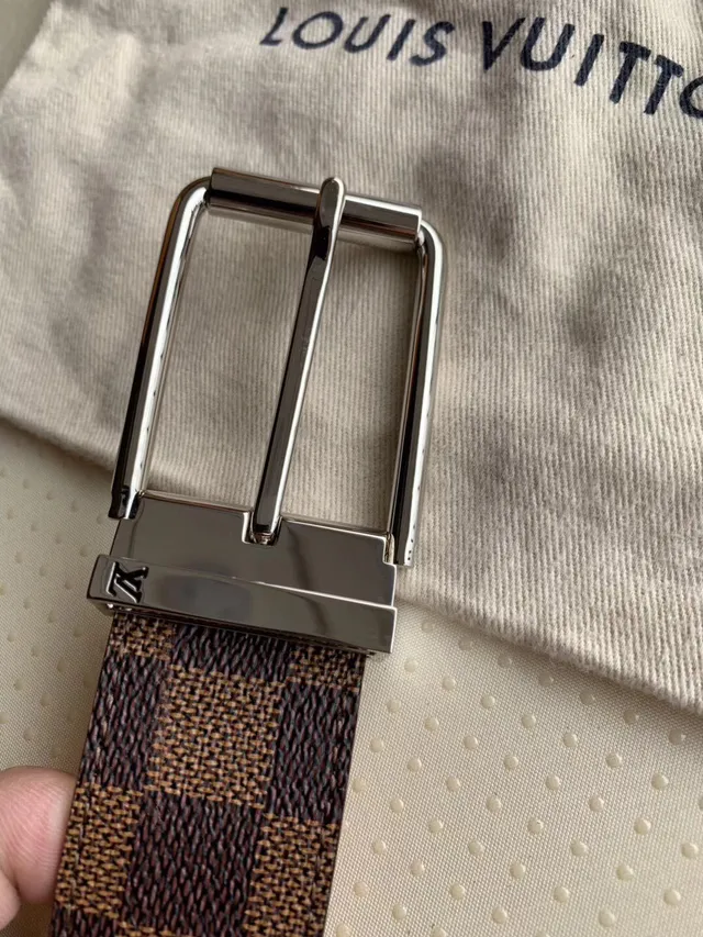 लुइस विट्टोन दोहरा बेल्ट भूरा स्वर्ण Damier Ebène कैनवास चमड़ा बेल्ट 9