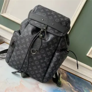 Louis Vuitton Run Away Black Gray Monogram-Printed Canvas Drawstring Cinch Detail Casual Backpack