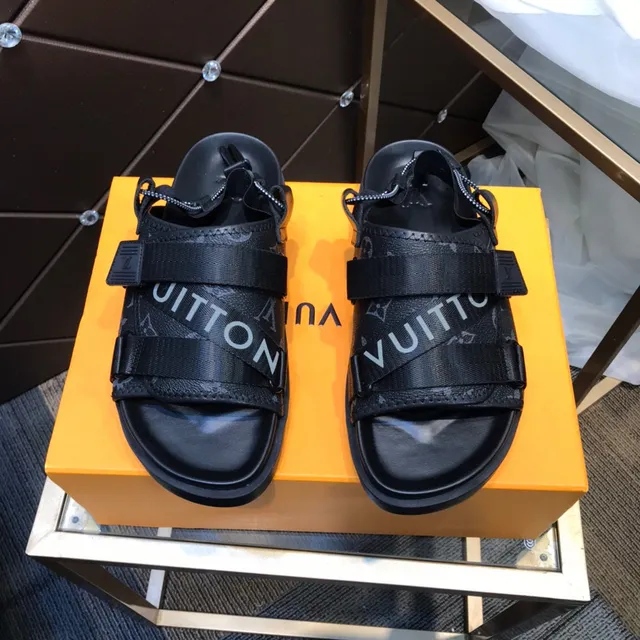 Louis Vuitton Run Away Black Monogram Nylon Strap Casual Sandals 9
