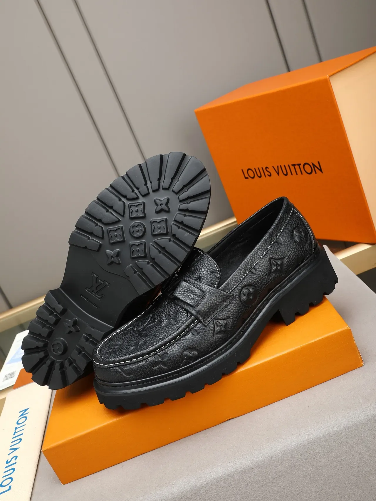 Louis Vuitton Run Away Loafer Black Embossed Monogram Leather Loafers 4