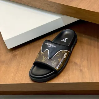 Louis Vuitton Run Away Monogram Canvas Black Brown Slippers