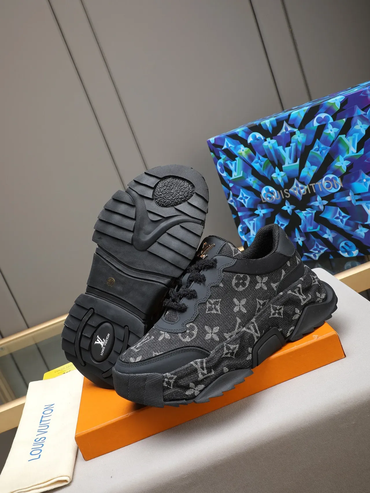 Louis Vuitton Run Away Monogram Denim Black Chunky Sneakers 4