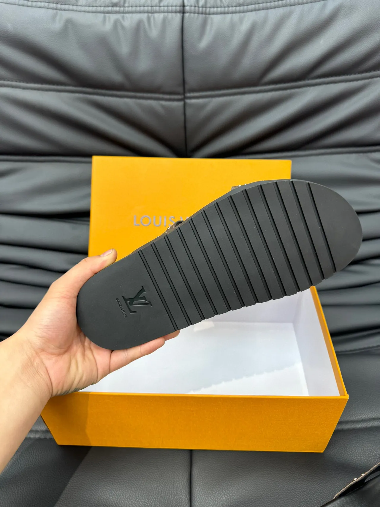 Louis Vuitton Run Away Slide Brown Black Monogram Canvas Studded Straps Slippers 9