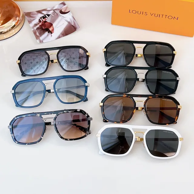 Louis Vuitton Óculos de Sol Estilo Escudo Azul Acetato e Metal Prateado 3