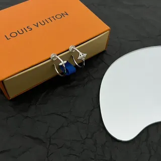 Brincos Louis Vuitton prata azul aro com motivo Monogram