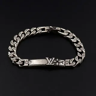 Louis Vuitton Pulsera Cadena Curb Chunky Plata Grabada Monograma Links