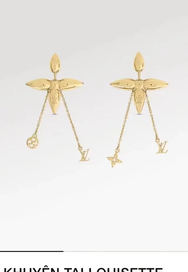 Louis Vuitton فضة ذهب شكل زهرة نقش معدني سلسلة معلقة تاسيل أقراط 8