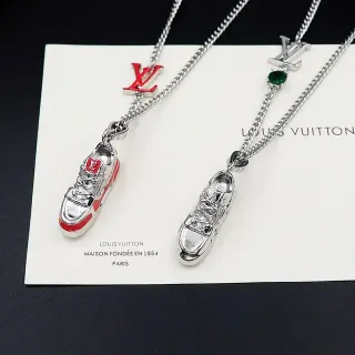 Louis Vuitton Prateado Vermelho Miniatura Sneaker Charms Detalhe Esmalte Colar