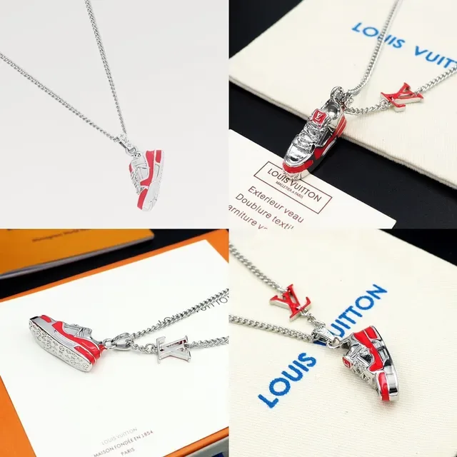 Louis Vuitton Prateado Vermelho Miniatura Sneaker Charms Detalhe Esmalte Colar 4