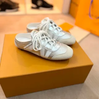Louis Vuitton Silver White Metallic Leather Open-Heel Mule-Sneaker Sneakers