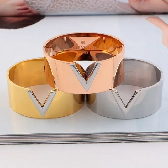 Louis Vuitton V Collection Bracelet Manchette Métallique Or Argent 6