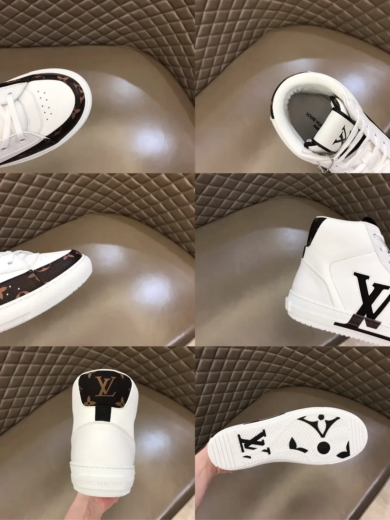 Louis Vuitton White Black हाई टॉप लेदर और मोनोग्राम कैनवास लाइफस्टाइल स्नीकर्स 2