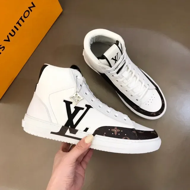 Louis Vuitton White Black हाई टॉप लेदर और मोनोग्राम कैनवास लाइफस्टाइल स्नीकर्स 6