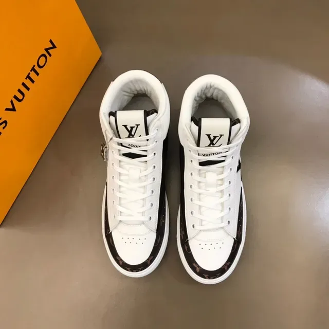 Louis Vuitton White Black हाई टॉप लेदर और मोनोग्राम कैनवास लाइफस्टाइल स्नीकर्स 8