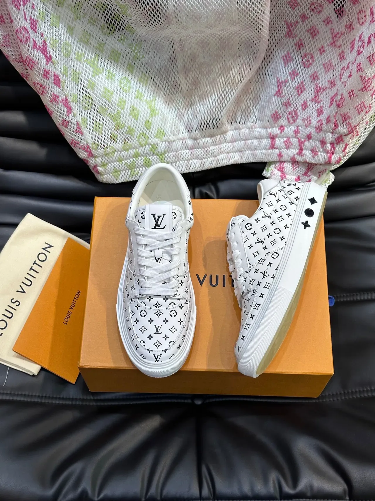 Louis Vuitton White Black Monogram-Printed Leather Low-Top Lace-Up Lifestyle Sneakers 2